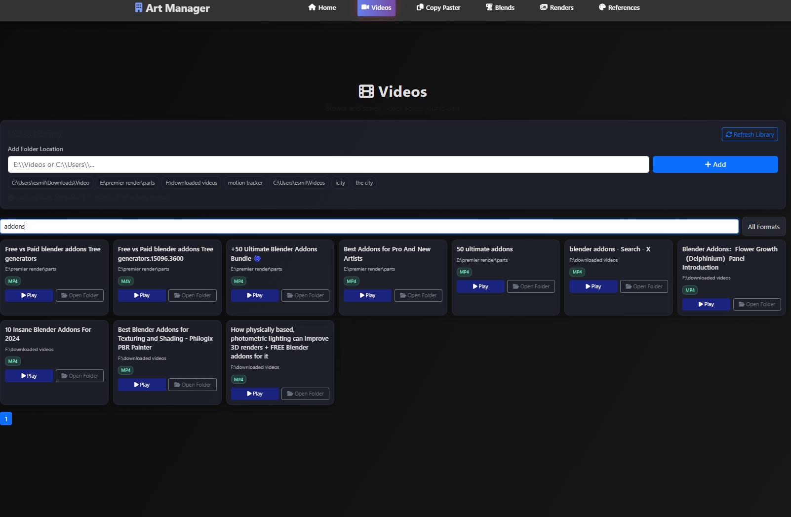 Art Manager Videos Interface